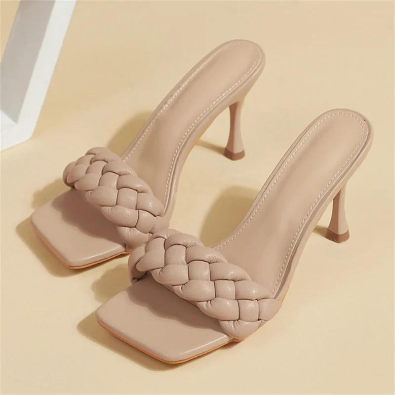 

Мюли женские на высоком каблуке 10 см, элегантные кожаные шлепанцы, сланцы, без застежки, Роскошная вечерняя Обувь, лето 2022