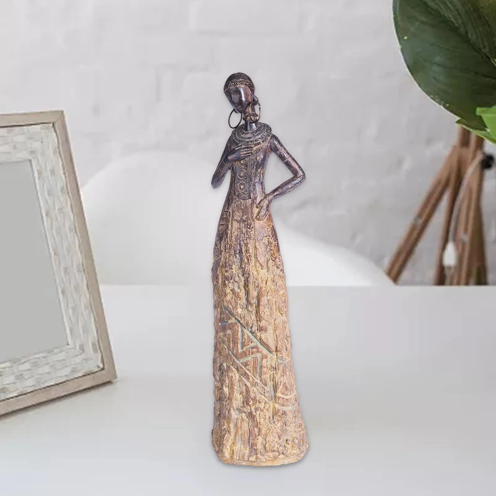 African Lady Figurine Statue Collections Sculpture Art Tribal Crafts for Desk Decor Gift Ornament