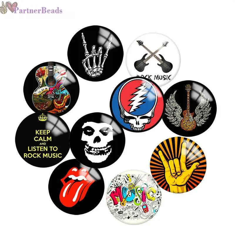 

Rock music Round Photo Glass Cabochon Demo Flat Back Making Findings 20mm Snap Button N0711