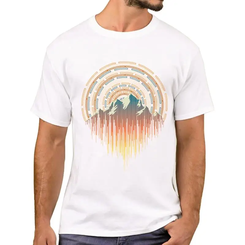 

FPACE Hipster Everest Sunset Geometry Printed Men T-Shirt Fashion Geometric Mountain T Shirts Short Sleeve Tshirts Boy Tee