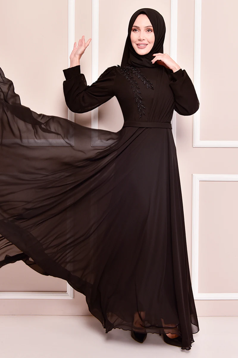 Шифоновое платье черного цвета TKN3461