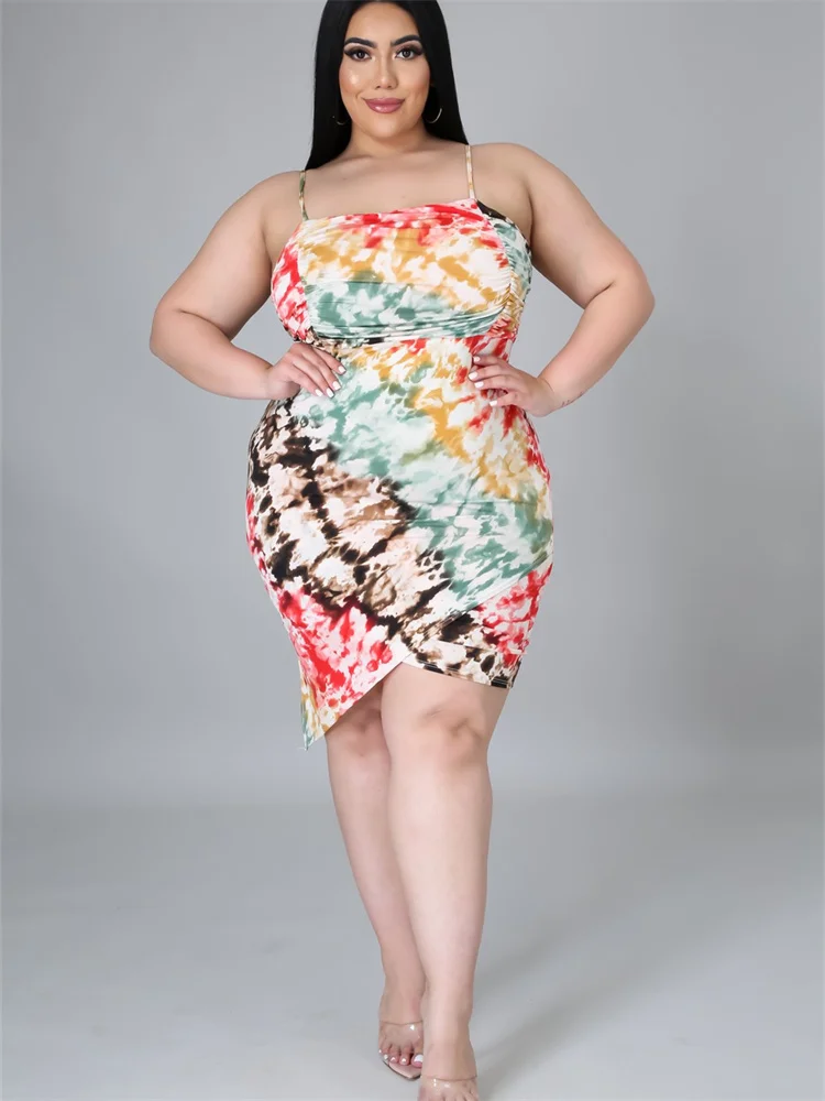 Plus Size Dresses for Women Summer Sexy Slip Sleeveless Elegant Tie Dye Maxi Dress Summer Clothes Whol 3xl 4xl 5xl 6xl