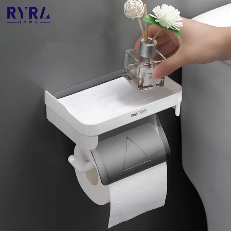 

Настенный держатель для туалетной бумаги, самоклеящийся держатель без отверстий, кухонный аксессуар для рулонной бумаги, водонепроницаемы...