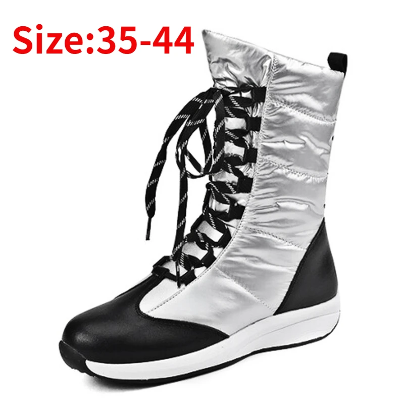 

ZIXIYUA ZA snow boots, women, 2022 winter fashion warm round toe mixed color lace-up zipper slip-on platform Martin boots ,boats