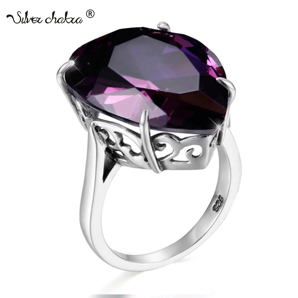 

Water Drop 16*21mm Amethyst Ring Solid 925 Silver Enagement Rings for Women Beautiful Vintage Jewelry Christmas Gift 2022