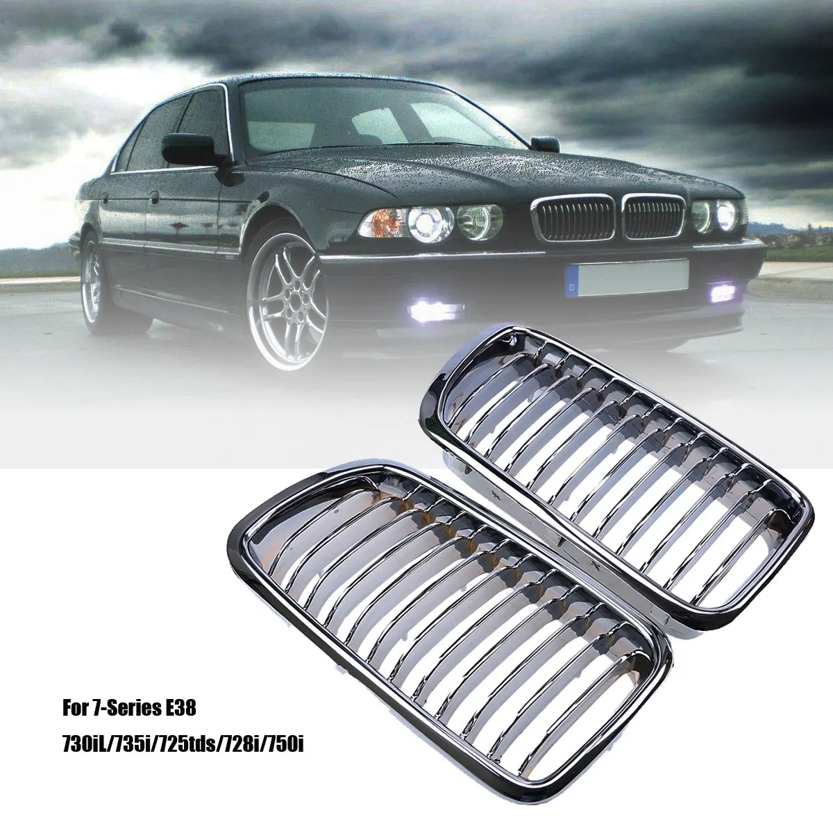 Фото 1 пара хромированной передней решетки для почек для BMW 7-Series E38 730IL/735I/725Tds/728I/750I седан 1994-2001, передняя решетка, ремонт №2