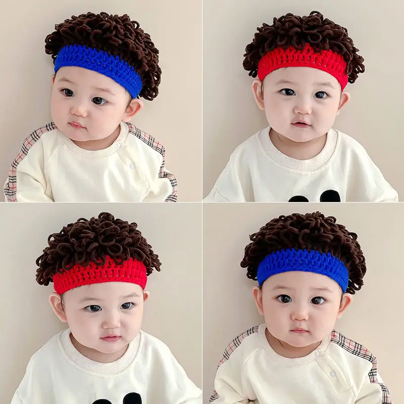 

2022 New Wig Baby Basin Hat Autumn Infant Boy Children Exploding Head Kids Knitted Hat Cute Fnny Winter Outdoor Accessories