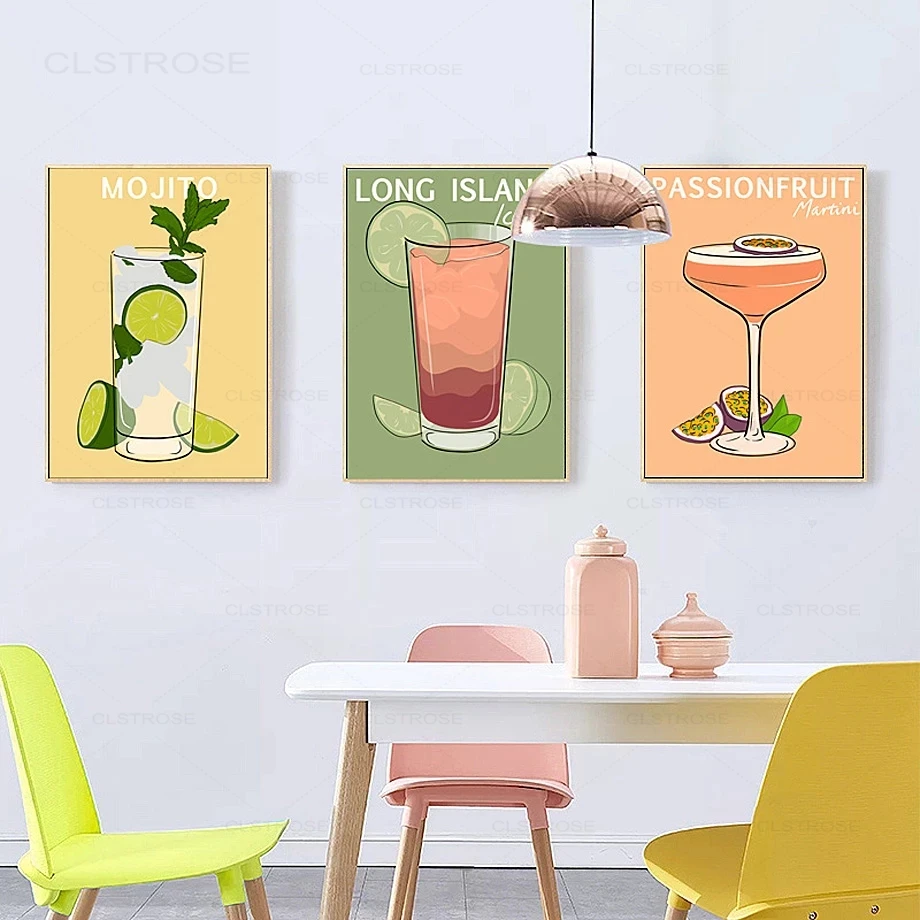 Ретро Картина на холсте с ликером Mojito коктейль ледяной чай настенное искусство