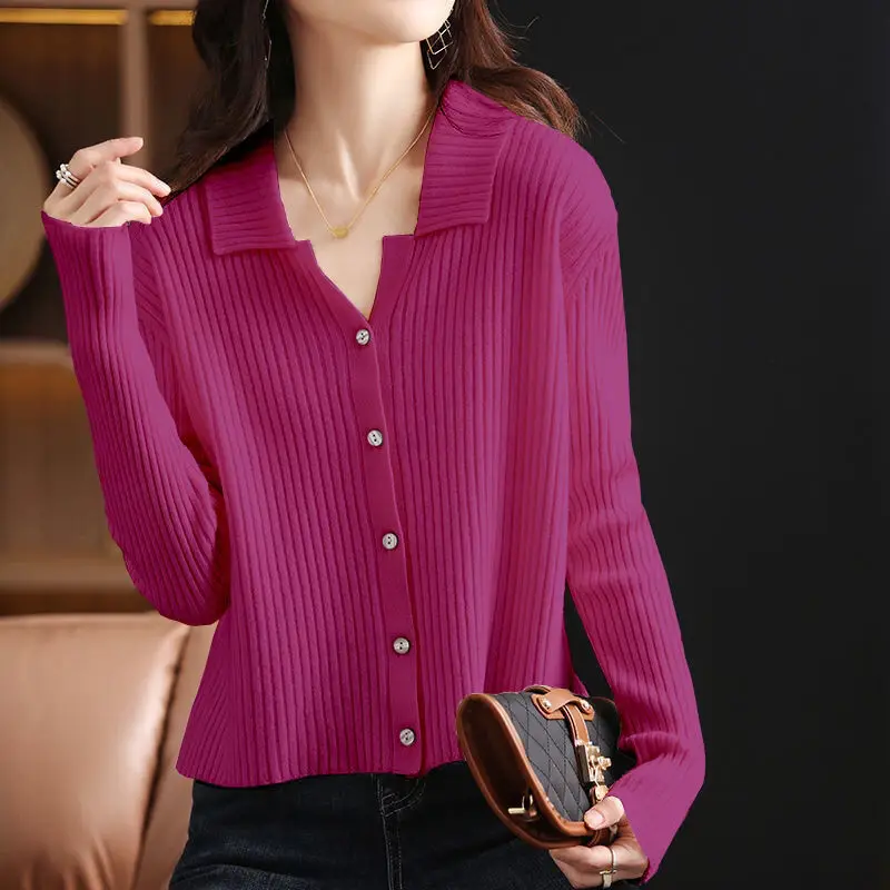 

Autumn Winter Women Turndown Collar Knitting Sweater Loose Warm Solid Shirt Long Sleeves Button Up Cardigan Tops Female Clothes