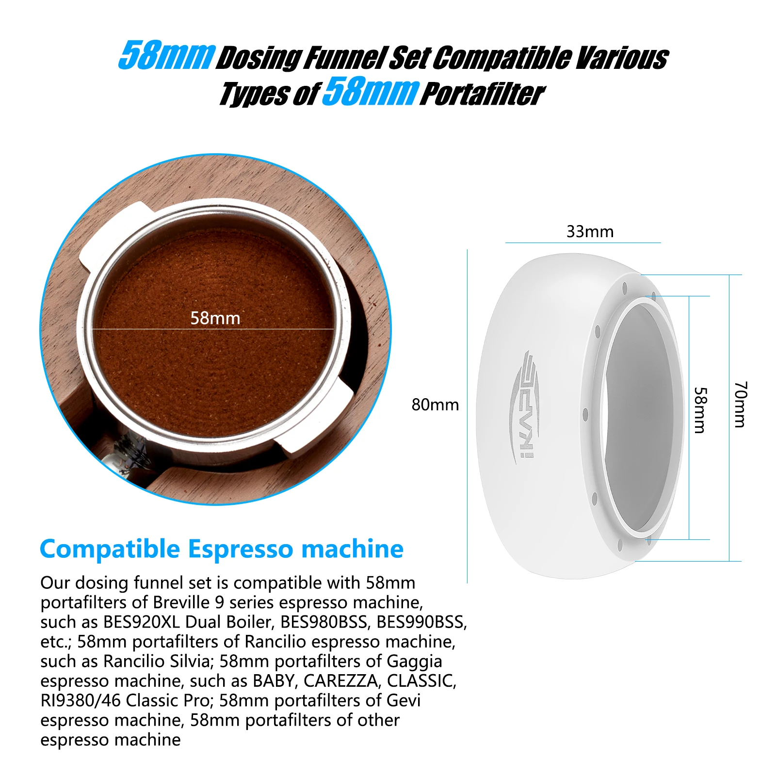 

Магнитная дозирующая Воронка IKAPE для эспрессо, подходит для портрета 51 мм, 54 мм, 58 мм с мощным магнетизмом (белый/черный/серебристый)