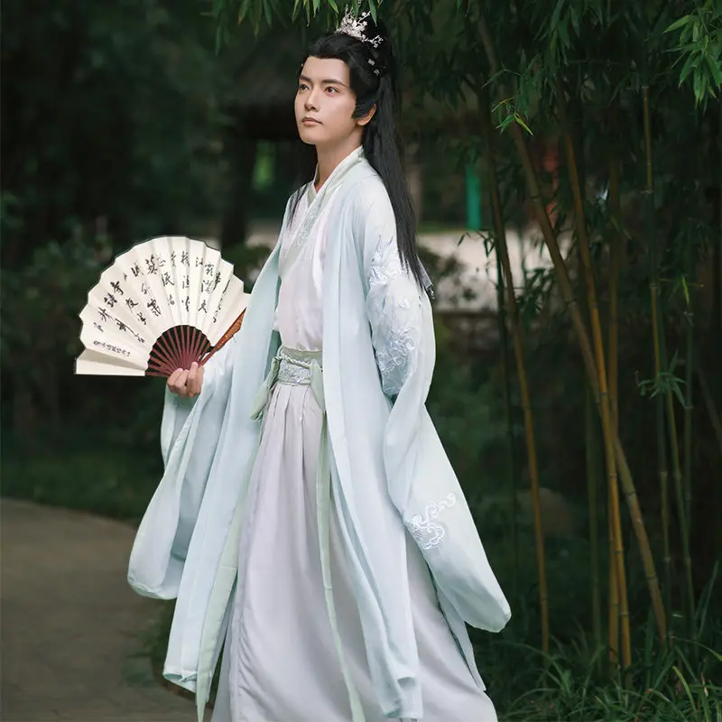 

2023 Chinese traditional man hanfu fairy chiffon hanfu set chinese clothing costume male wei jin dynasty oriental clothing a209