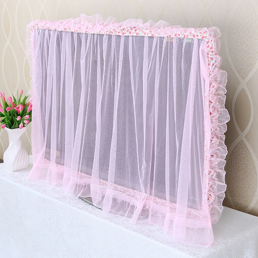 Dust-Proof LCD TV Cover Pink Purple Flower Yarn 32