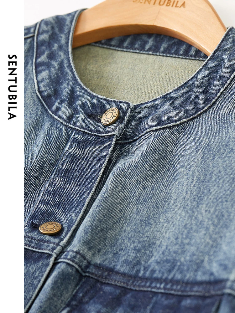 SENTUBILA джинсовая куртка женская Джинсовая простая укороченная из 100% хлопка с
