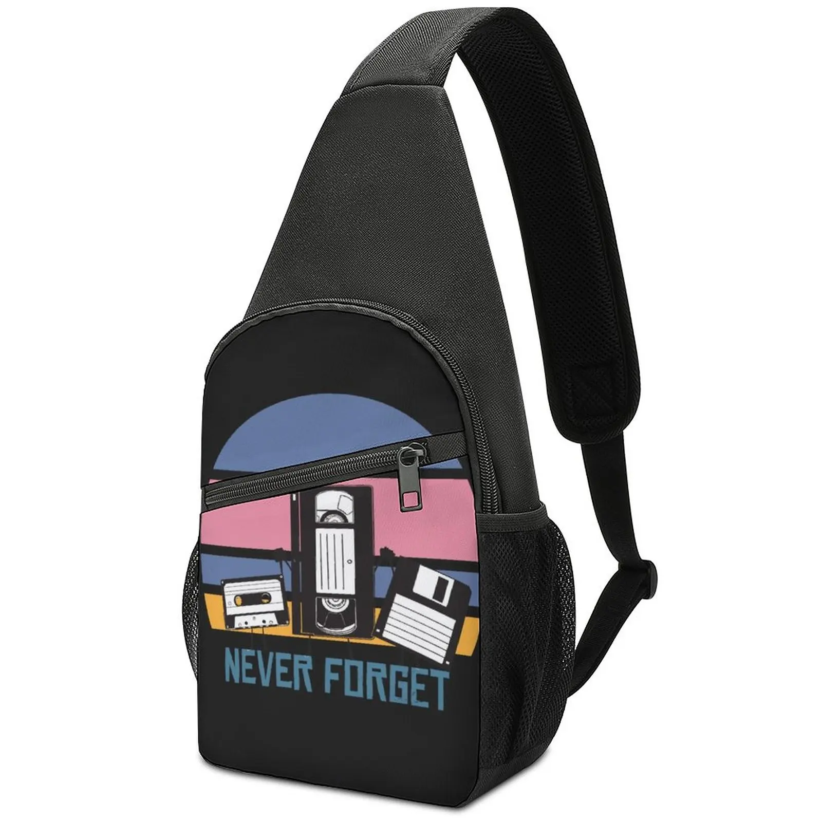 

NEVER FORGET Music Player Chest Bags Men Words Cycling Shoulder Bag Casual Designer Crossbody Bag Business Outdoor Sling Bags