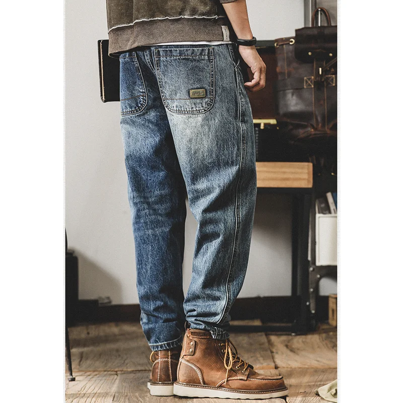 Streetwear Men 2022 New Pattern Recreational Vintage Broad Leg Blue Jeans Straight Cylinder Large  Loose Trousers Autumn Female
