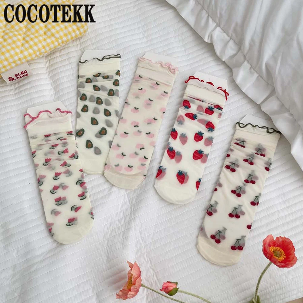 Женские носки новые модные летние тонкие дышащие белые милые в стиле &quotЛолита&quot