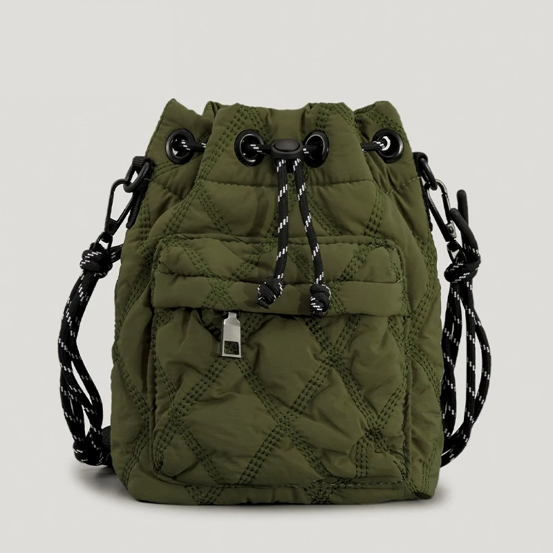 

Casual Nylon Padded Women Shoulder Bags Quilted Drawsting Crossbody Bag Vintage Bucket Bag Small Tote Female Purses 2022 Winter