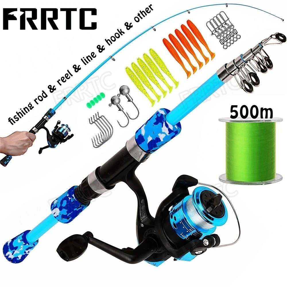 

Fishing Rod Set with Telescopic Fishing Rod and Spinning Reel Baits Hooks Freshwater Travel Pole Set De Pesca