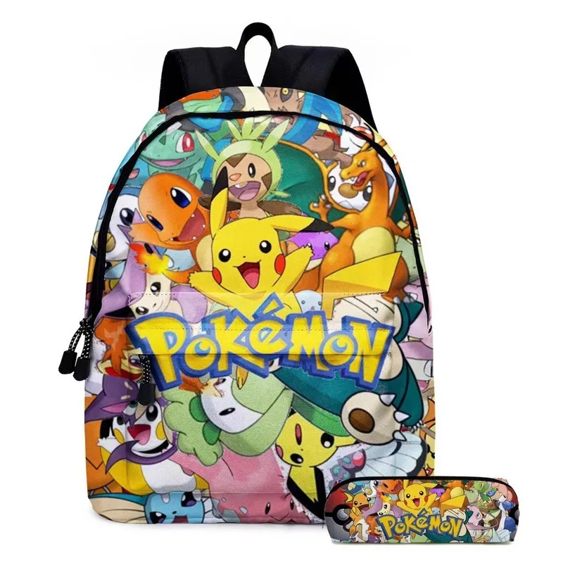 

2PC Pikachu Cartoon Backpack Two-piece Pokemon Student School Bag Pencil Bag Elf Pokemon Lunch Bag Cartoon School Bag Mochila