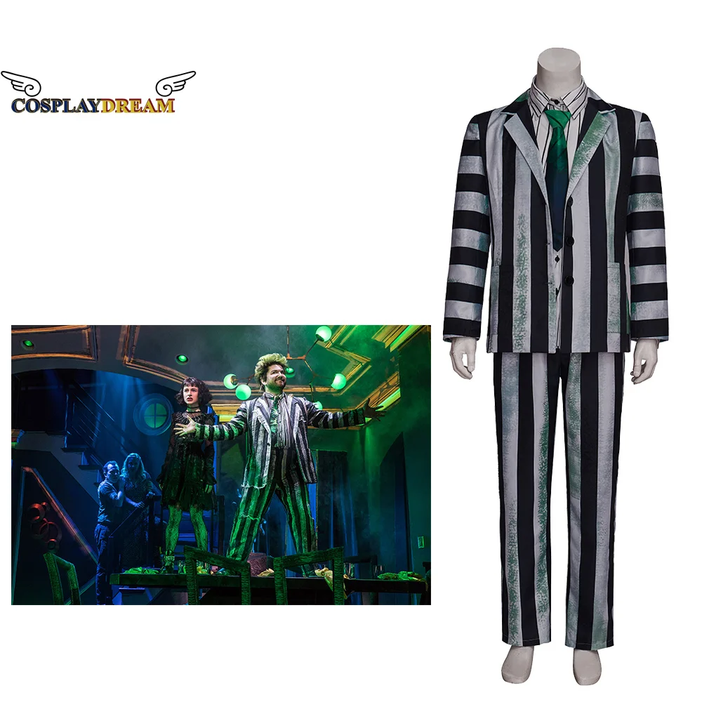 

Музыкальный костюм для косплея Beetlejuice, мужской костюм в черно-белую полоску, костюм Бродвея, костюм для выступления на Хэллоуин, карнавал