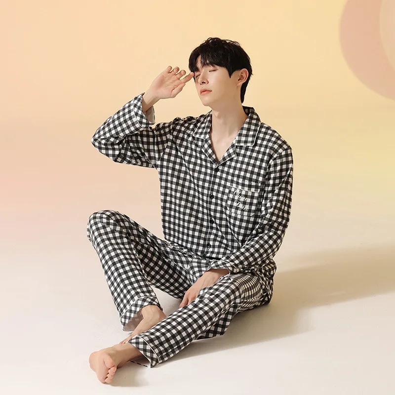 Autumn Casual Pajama Women Turn-Down Collar Long Sleeve Sleepwear Pants 2 Piece Sets Korean Pajamas Men Kawaii Home Clothes Suit