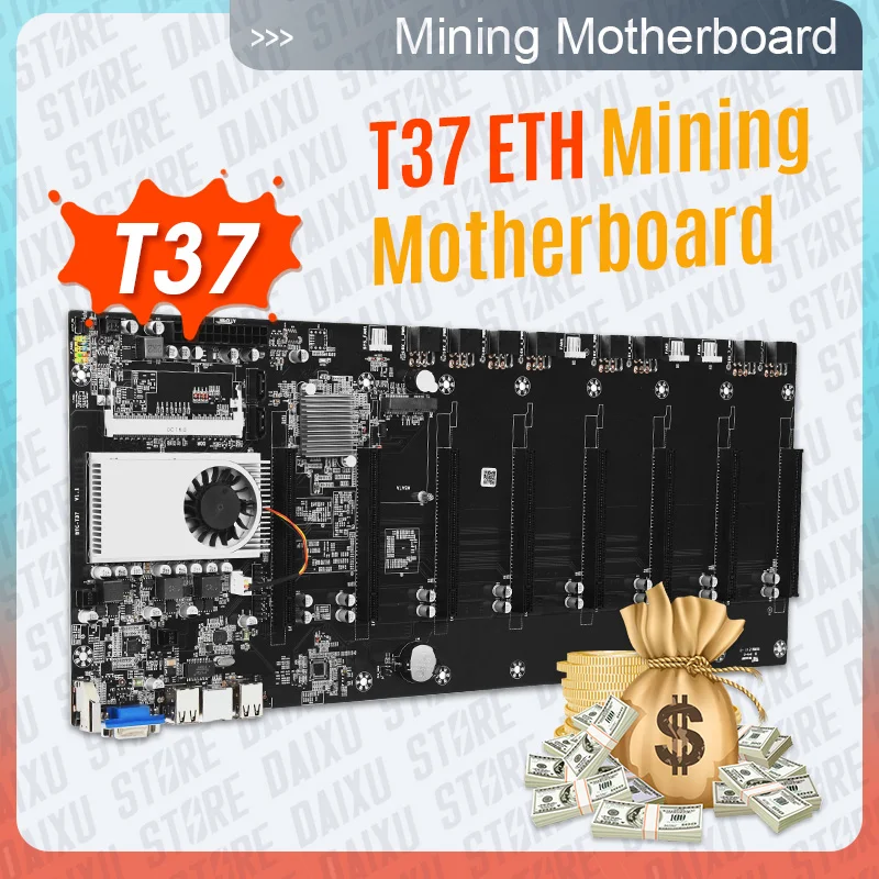 BTC-T37 Mining Mainboard  With CPU Crypto Ethereum Bitcoin Riserless 8 GPU Mainboard BTC 37 Mining Expert Board Miner