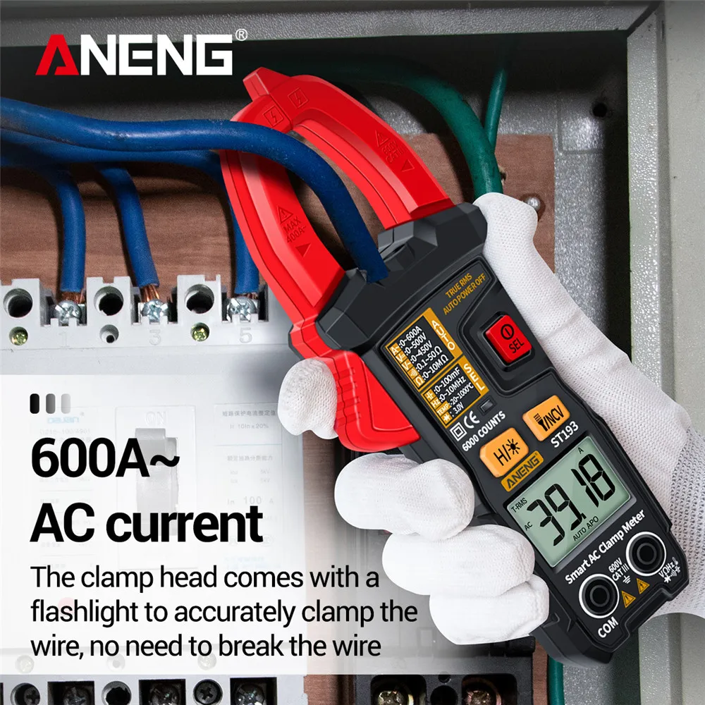 

Digital Clamp Meter AC DC Current Multimeter Ammeter Voltmeter Ohm Resistance Testing Tool Current Digital Multimeter ANENGST193