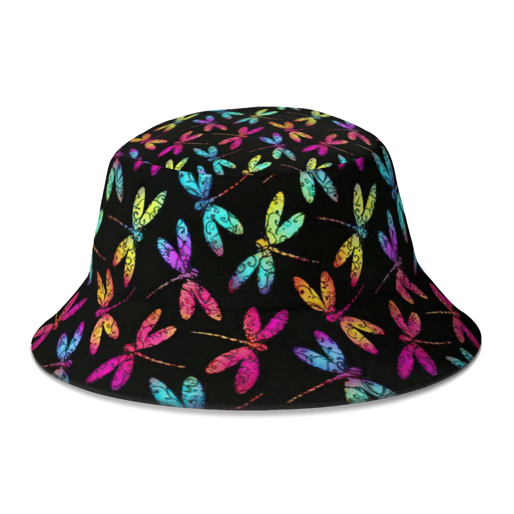 

Summer Psychedelic Bucket Hat for Boy Girl Creative Colorful Dragonfly Fisherman Hat Seaside Sun Hat