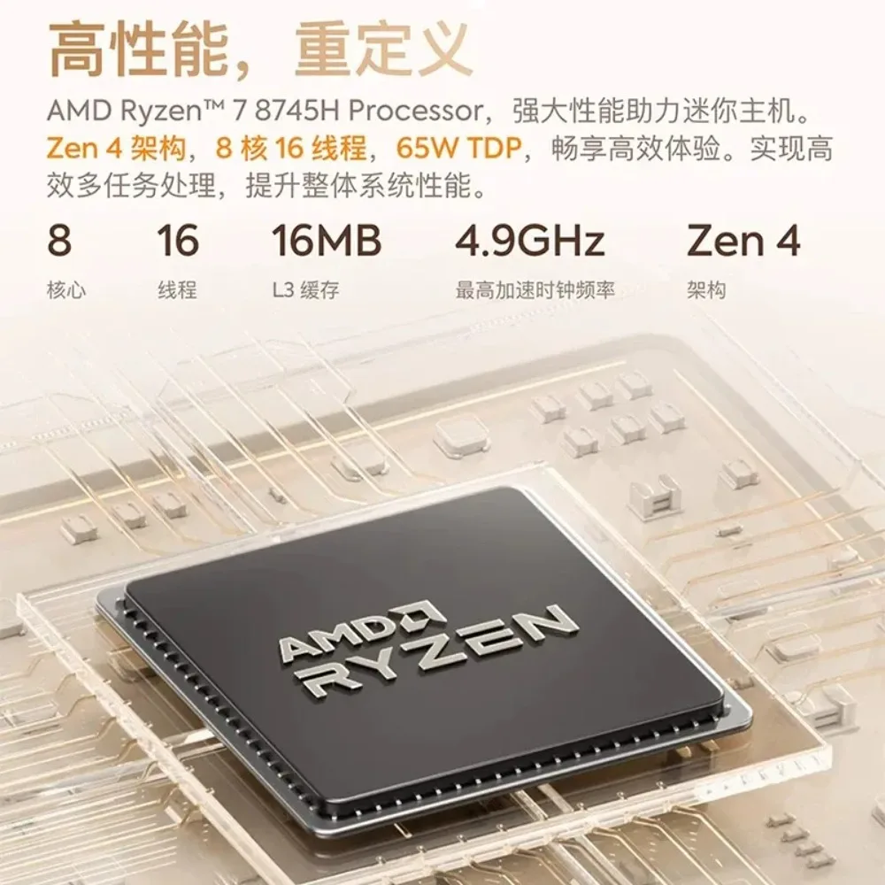 Фото Mingfan UM870 Slim Ryzen R7-8745H мини-ПК, бесшумный, для игр, дизайна, бизнеса, офиса, домашнего использования, настольный компьютер. №4