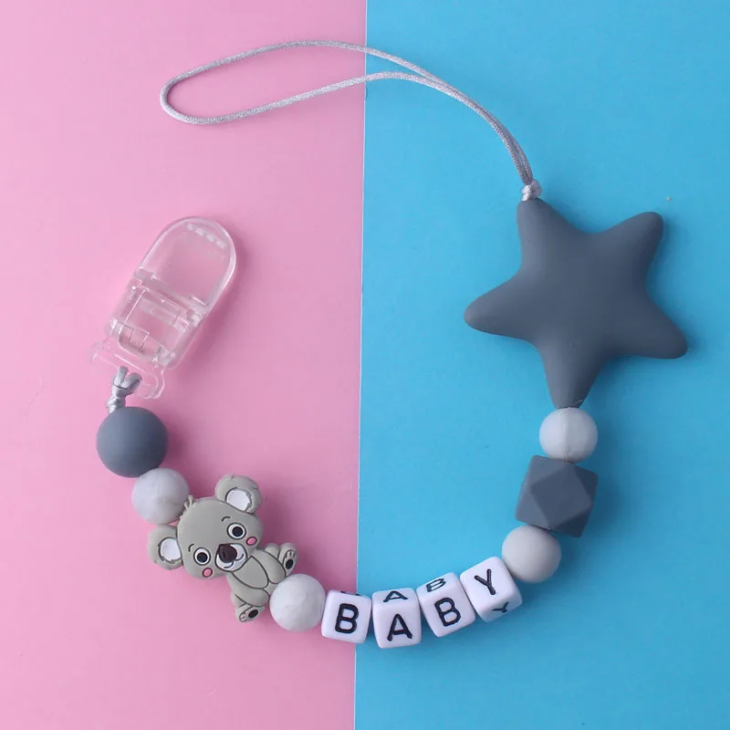 

Handmade Silicone Pacifier Chains Five-pointed Star Style Teething Chain Baby Teether Eco-friendly Pacifier Clips Holder Chain