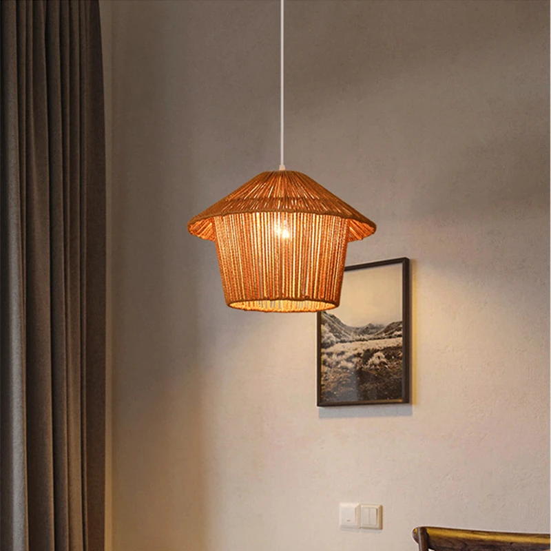 

Ins Japan Style Pendant Lights Designer Hemp Rope Hanging Lamp For Dining Room Study Bar Decor Light Modern Kitchen E27 Fixtures