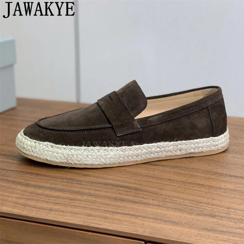 Мужские новые замшевые кожаные ботинки с круглым носком слипоны для вождения