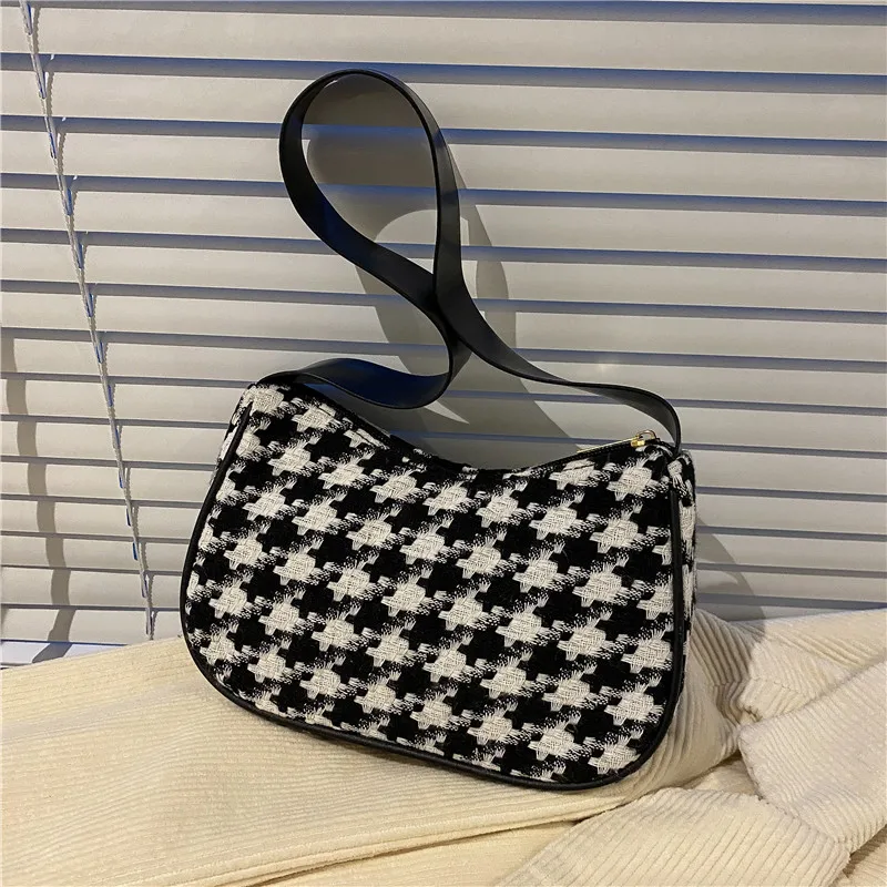

Vintage Elegant Women Houndstooth Underarm Bags Female Portable Small Square Shoulder Bag Casual Ladies All Match Purse Handbags