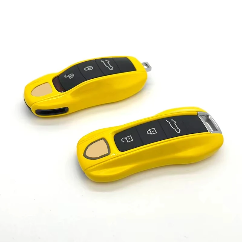 Фото Желтый чехол для ключей Racing для Porsche Cayman Cayenne 911 970 981 991 Panamera Spyder Carrera Macan Boxster, защитный чехол для ключей №5