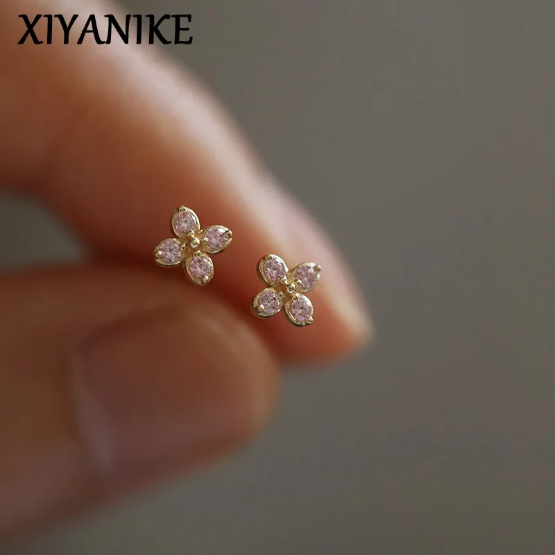 

XIYANIKE Cute Light Pink Flower Stud Earrings For Women Girl Korean Fashion New Ear Piercing Jewelry Gift aretes de mujer