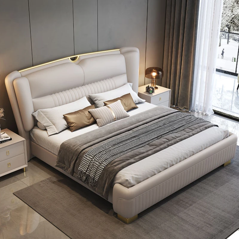 Элегантный современный дом каркас двуспальной кровати роскошная кожаная