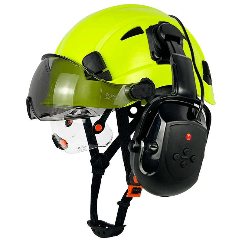Industrial Safety Helmet With Visors Upgraded Bluetooth Earmuff Noise Reduction Ear Muffs Ear Defender Headphone With Hard Hat