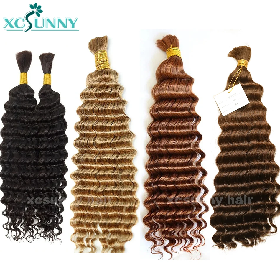 27 30 Double Drawn Deep Wave Bulk Human Hair No Weft Bundles For Boho Knotsless Braids
