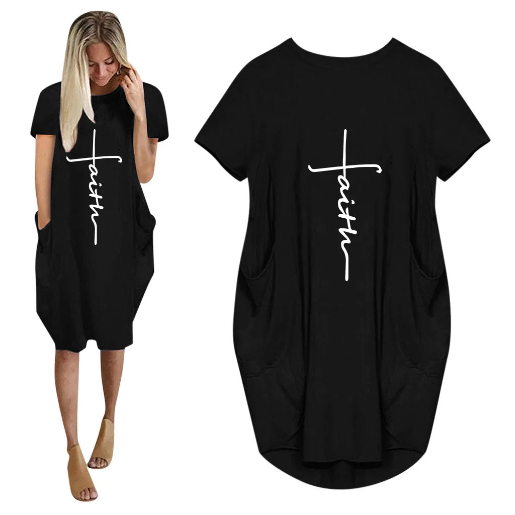 

Women's Oversize Baggy Summer Dresses Woman 2022 T Shirt Causal Loose Short Sleeve Midi Dress with Pockets Black Tshirt Dress