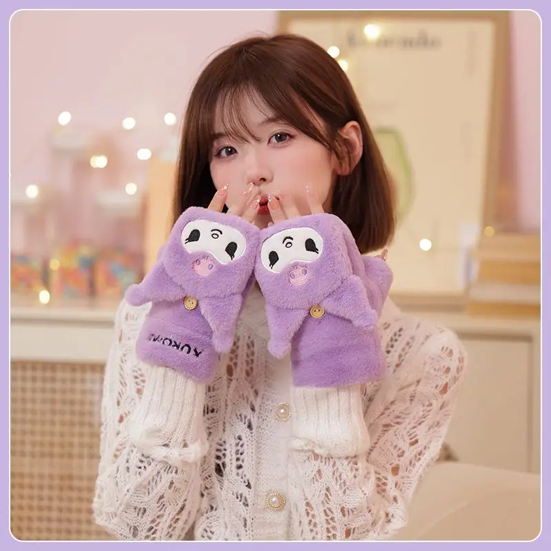

Sanrio Plush Fingerless Gloves Kuromi Melody Cinnamoroll Cartoon Soft Fingerless Gloves Cute Touchscreen Mittens Anime Girl Gift
