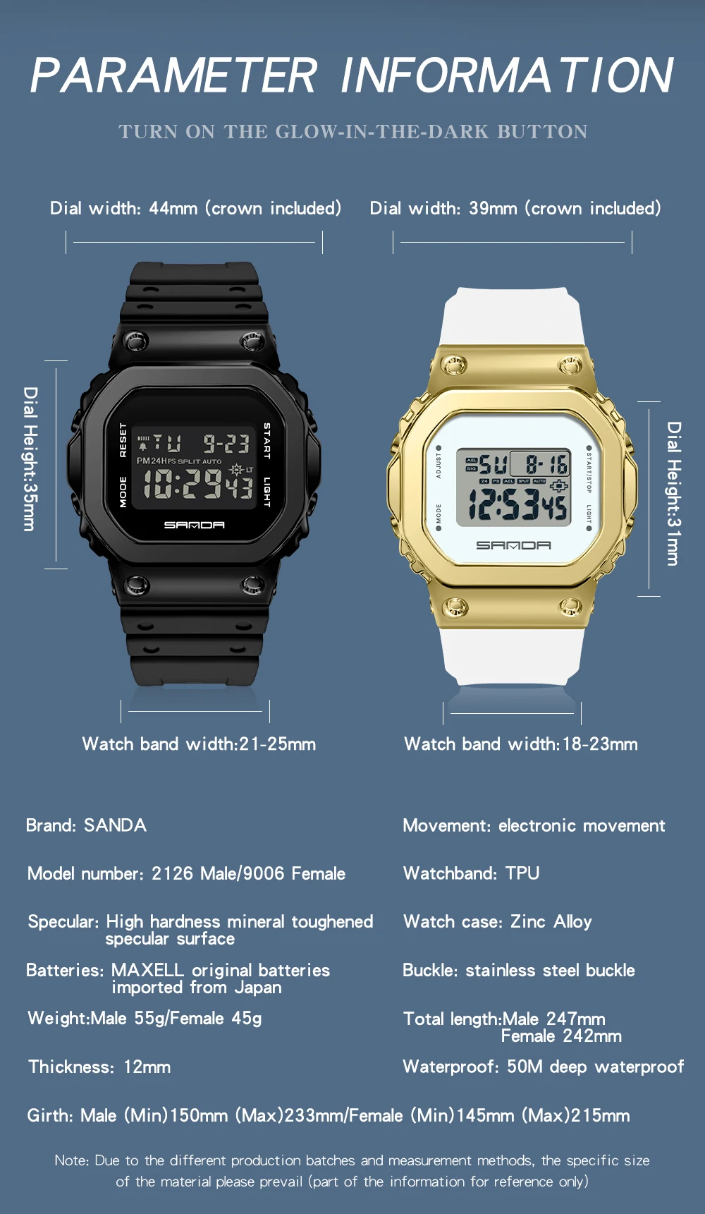 New SANDA Luxury LED Electronic Digital Watch Fashion Casual Women's Watches Ladies Clock Male Wristwatch Relogio Feminino 2126