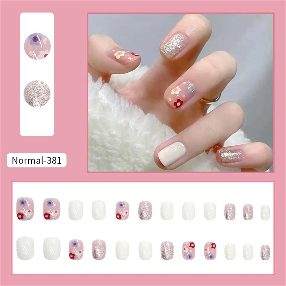 

24Pcs False Nail Art Decoration Set Flat Head Full Cover Nail Extension Colorful False Nail Jelly Gel Polish Artificial Manicure