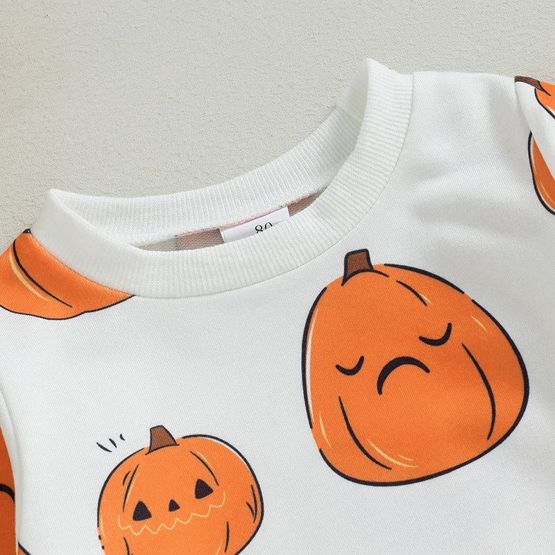 

Toddler Baby Halloween Sweatshirt Boy Girl Pumpkin Ghost Print Crewneck Long Sleeve Pullover Tops Fall Winter Clothes