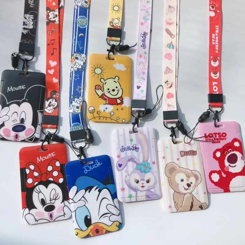 

Disney Stellalou Mickey Mouse Anime Card Protect Bags Lanyard 4-Piece Set Strawberry Bear Kawaii Student Card