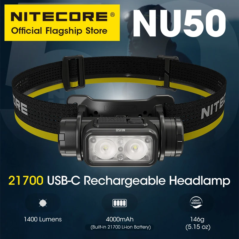 Перезаряжаемый налобный фонарь NITECORE NU50 с USB-C