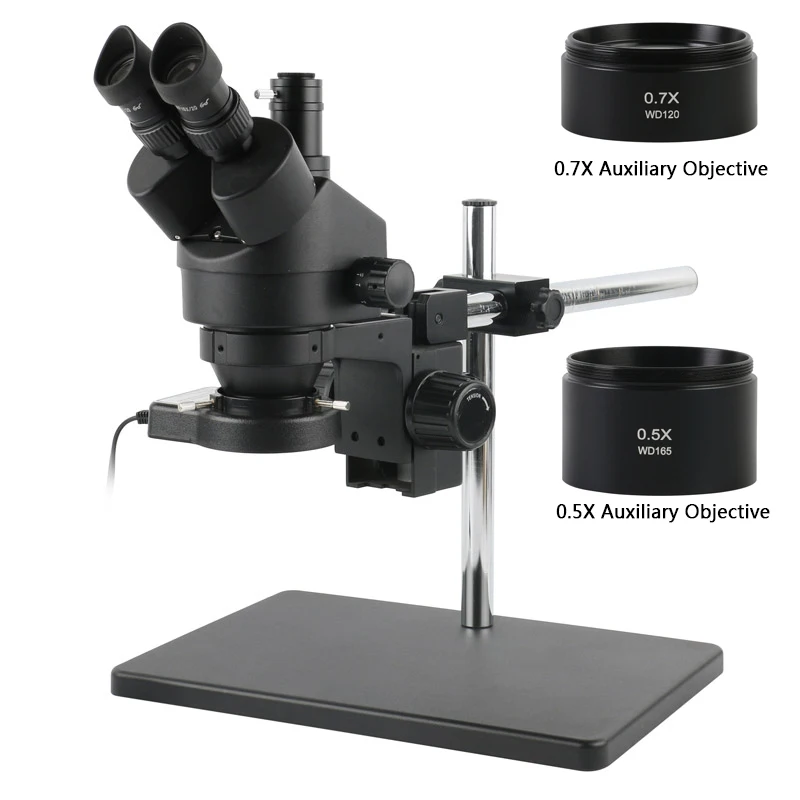 

3.5X 4.9X 7X 45X 90X Industrial Lab Simul Focal Trinocular Stereo Microscope with Adjustable Metal Arm Multi-Angle Stages Stand