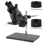 Тринокулярный стереомикроскоп с регулируемым металлическим рычагом и подставкой, 3,5x, 4,9x, 7X, 45X, 90X