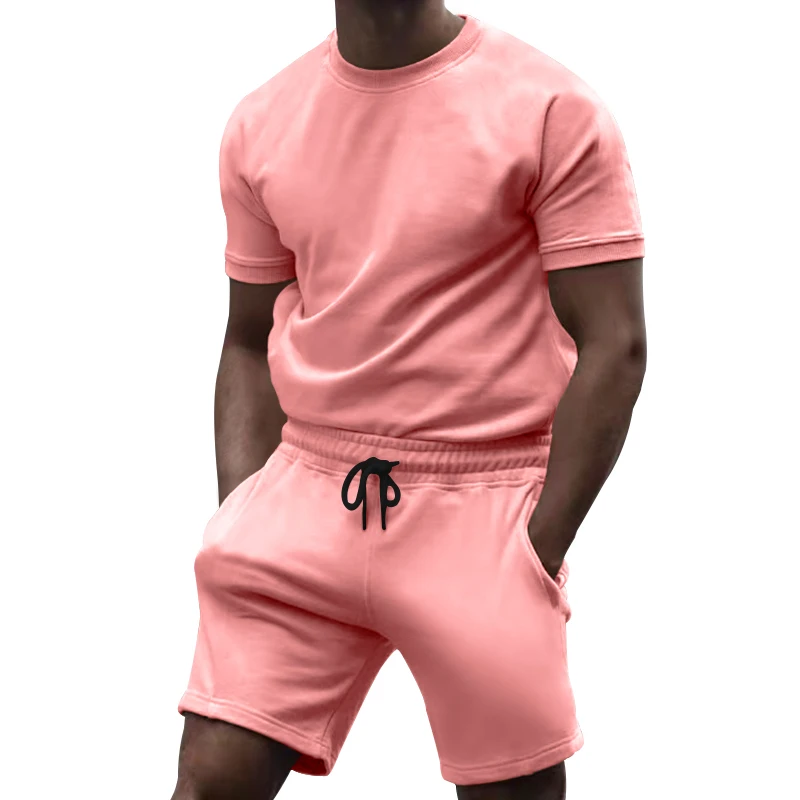 

Men's Sportswear Men's 2 Piece Solid Color Short Sleeve Summer Men's Casual Wear Fashion Short Sleeve Suit Solid Color Short Sle