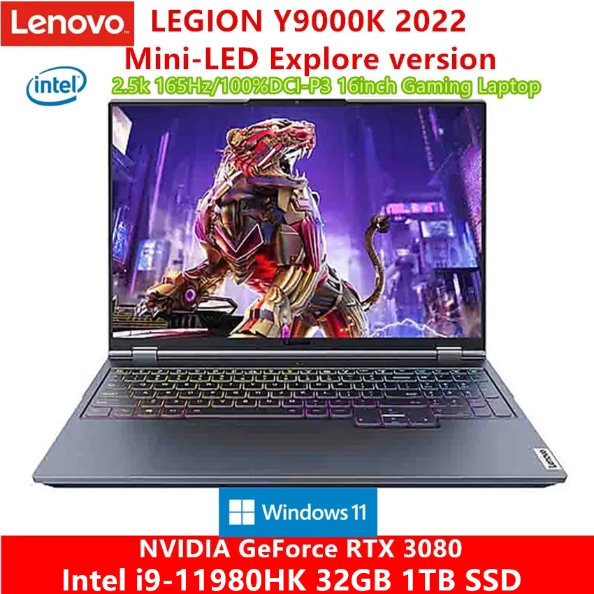 2022 New Lenovo Legion Y9000K Mini-LED Explore version Gaming Laptop Intel i9-11980HK RTX™ 3080 16GB 16 Inch 165Hz Backlit Metal