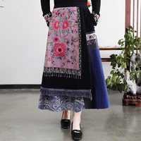 2022 traditional chinese a line skirt flower embroidery patchwork harajuku women chinese retro skirts national folk dance skirt